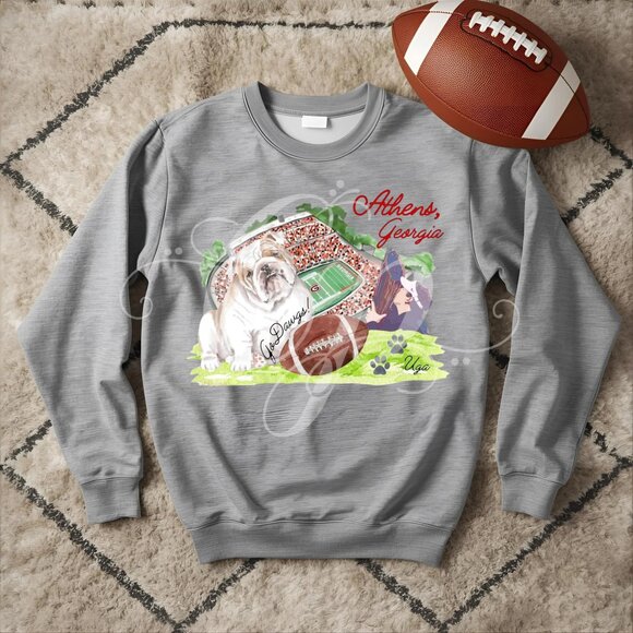 Tops - UGA Georgia Dawgs College Football Game Day Watercolor Bow Sweatshirt